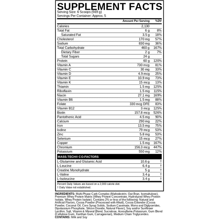 Muscletech Masstech Extreme 2000 Supplement Facts