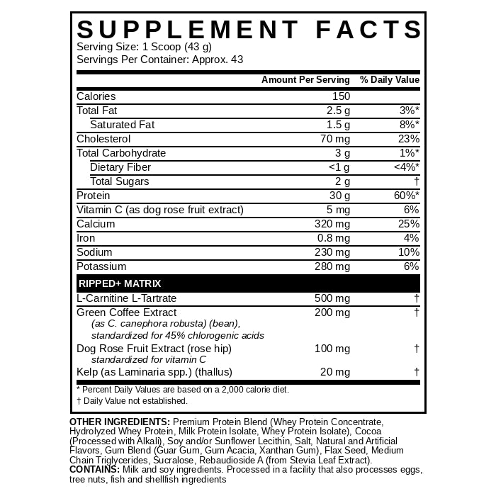 Nitrotech Ripped Supplement Facts