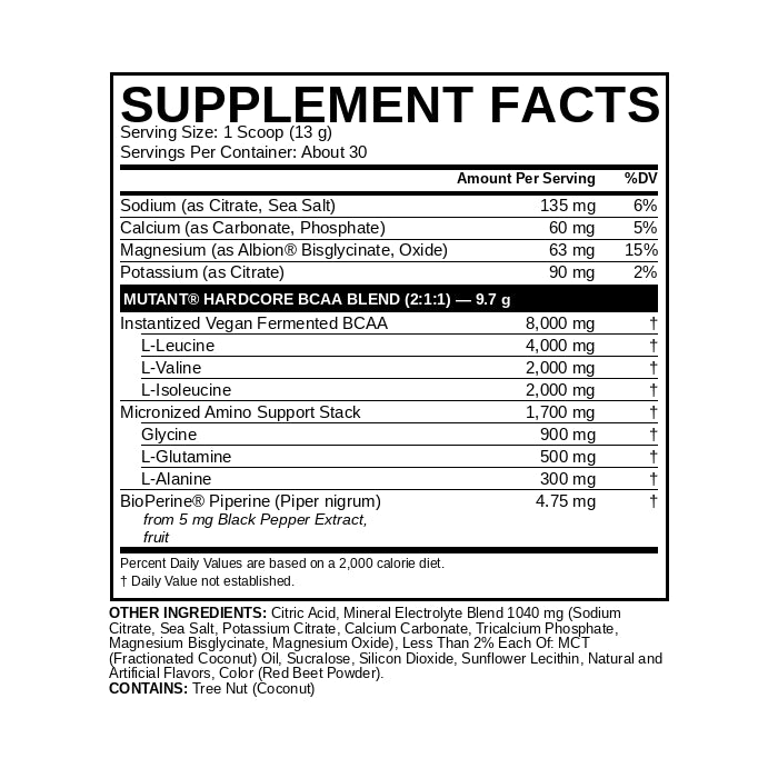 Hardcore BCAA Supplement Facts